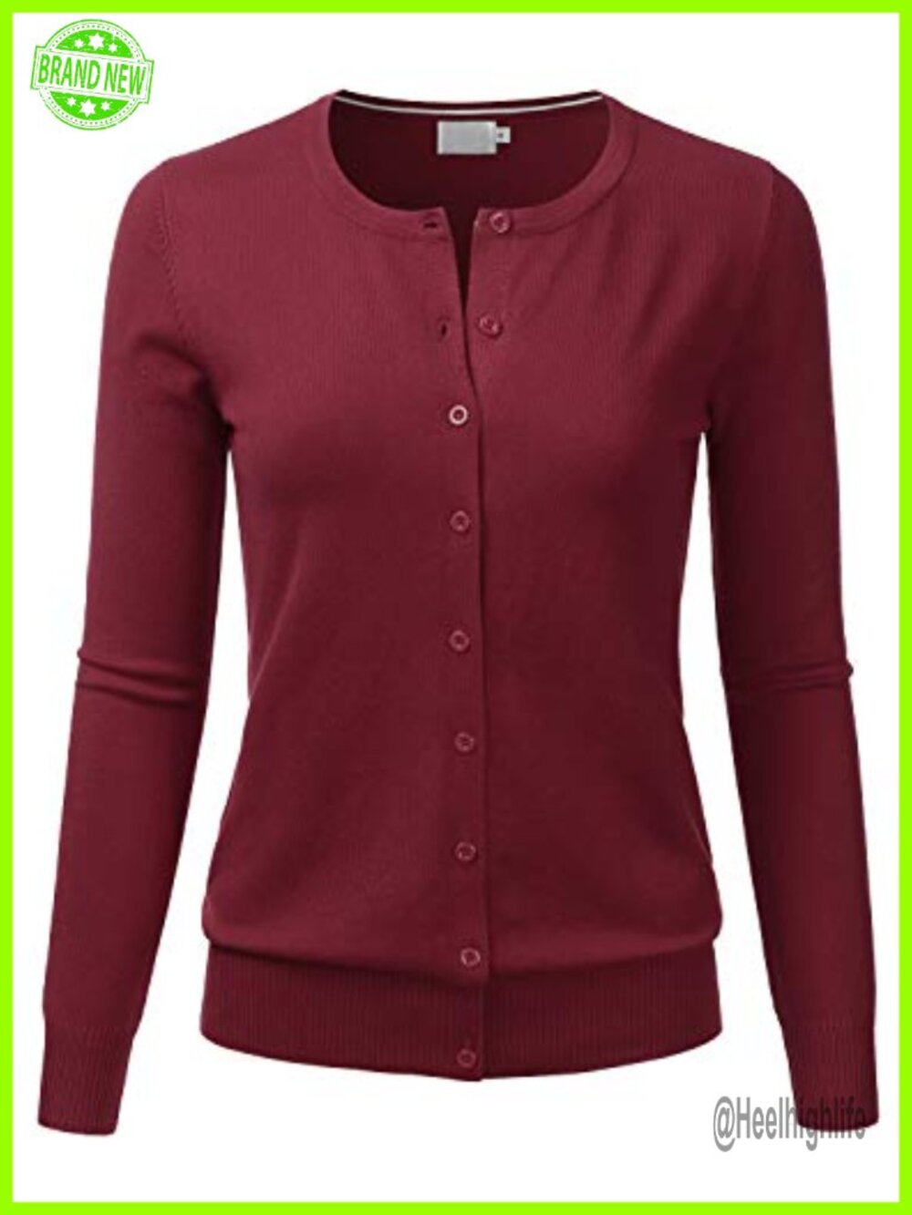 Crewneck Long Sleeve Button Down Knit Cardigan Sweater